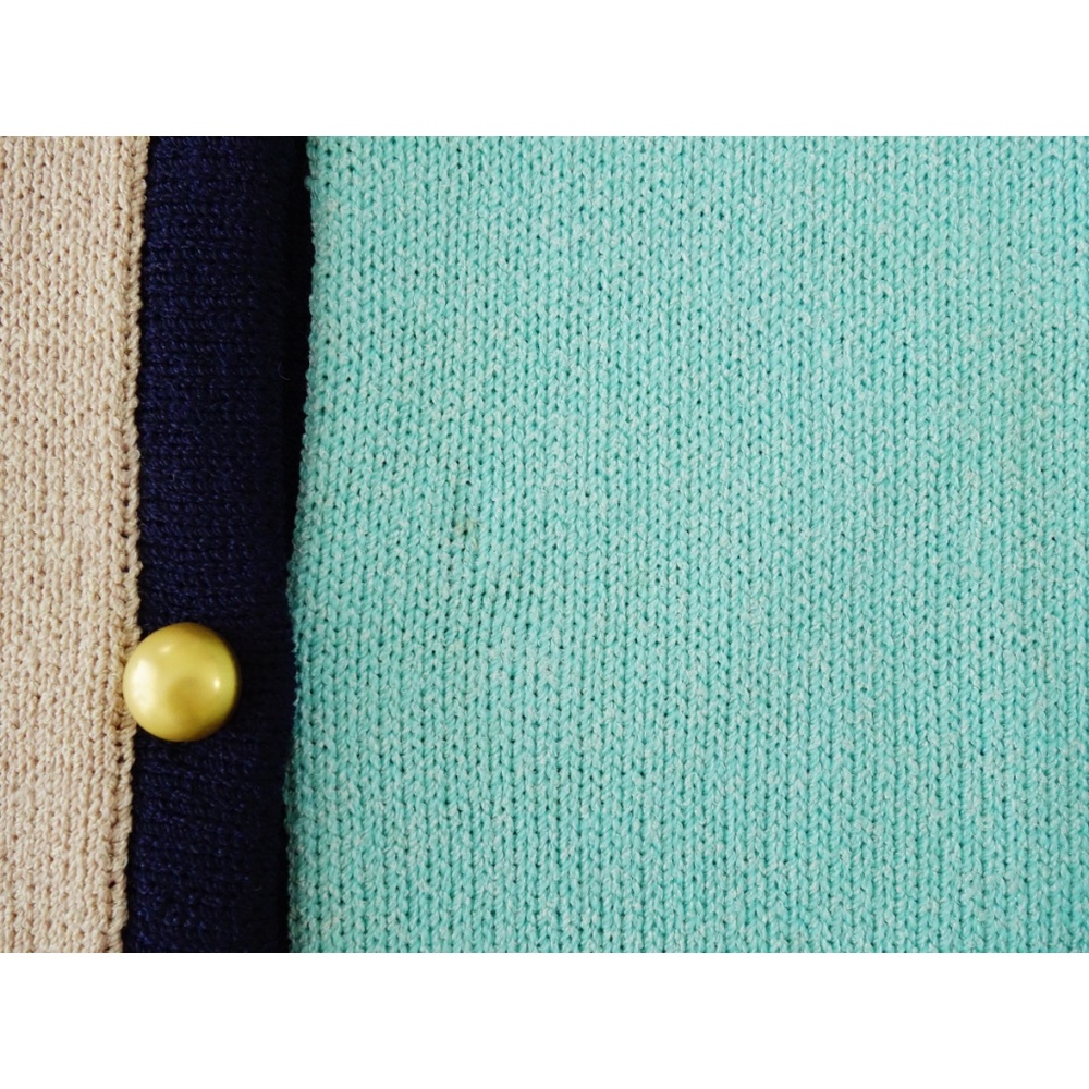 Vintage Tan Pistachio Navy Blue Cardigan sz 8 - Picture 5 of 6